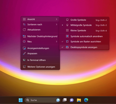 Desktop-Symbole ausblenden unter Windows 11