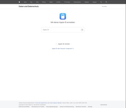 Kopie Ihrer iCloud-Daten: Melden Sie sich bei Ihrem Apple ID Account an